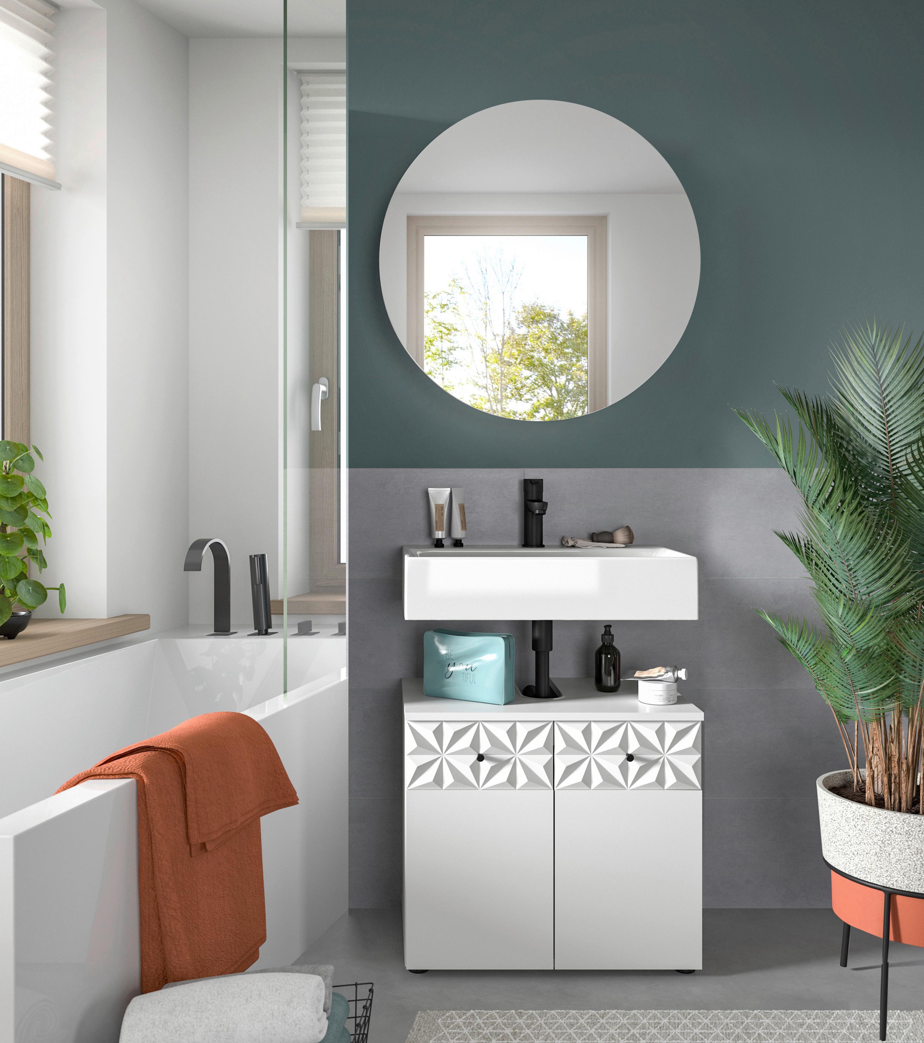 Badezimmer Prisma, Schwarz/Weiß K: 60 cm - Schwarz/Weiß, MODERN, Glas/Holzwerkstoff (60cm) - MID.YOU