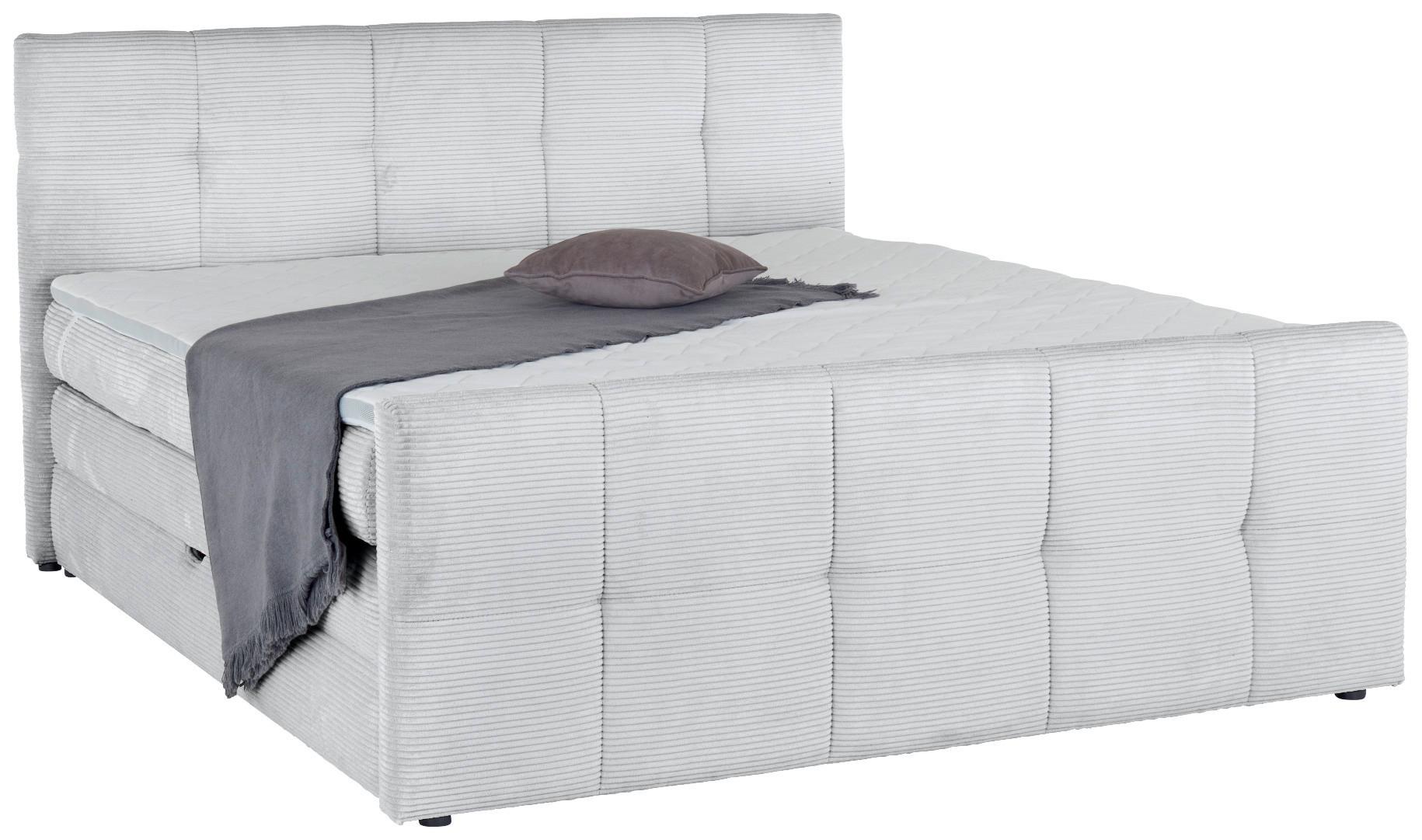 Boxspringbett mit Topper Mit Bettkasten 180x200 cm Medino - Silberfarben, KONVENTIONELL, Holz/Holzwerkstoff (180/200cm)