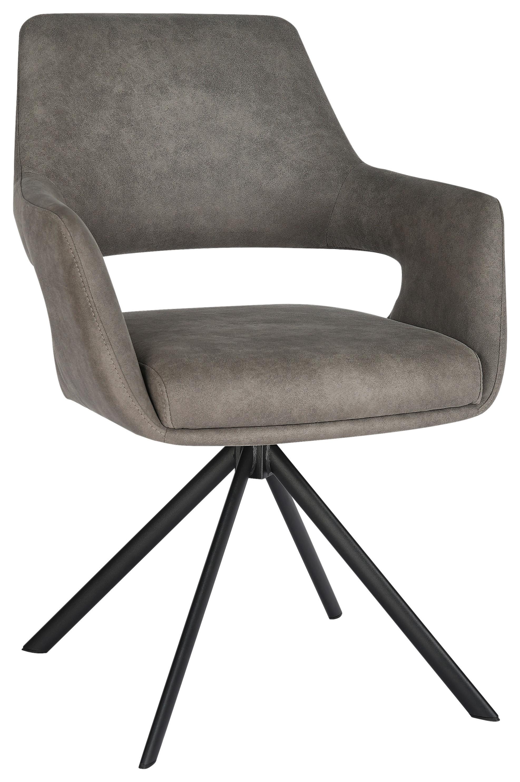 Armlehstuhl Coco Webstoff grau, B: 58cm - Schwarz/Grau, KONVENTIONELL, Textil/Metall (58/83/62cm)