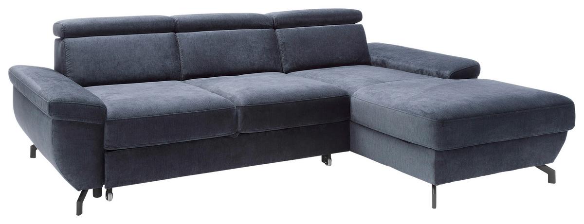 Ecksofa Rima - Silberfarben/Dunkelblau, MODERN, Textil (262/182cm) - Trendmanufaktur