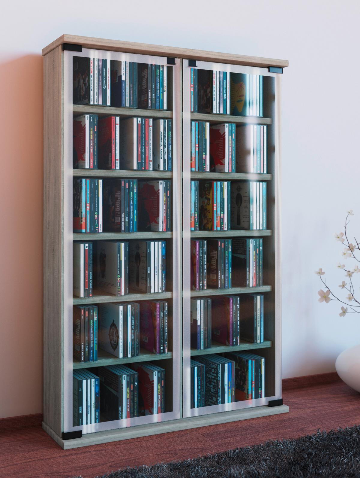 CD Regal mit Glastüren Galerie 60 cm Eiche Dekor - Eichefarben, KONVENTIONELL, Glas/Holzwerkstoff (60/92/18cm) - MID.YOU