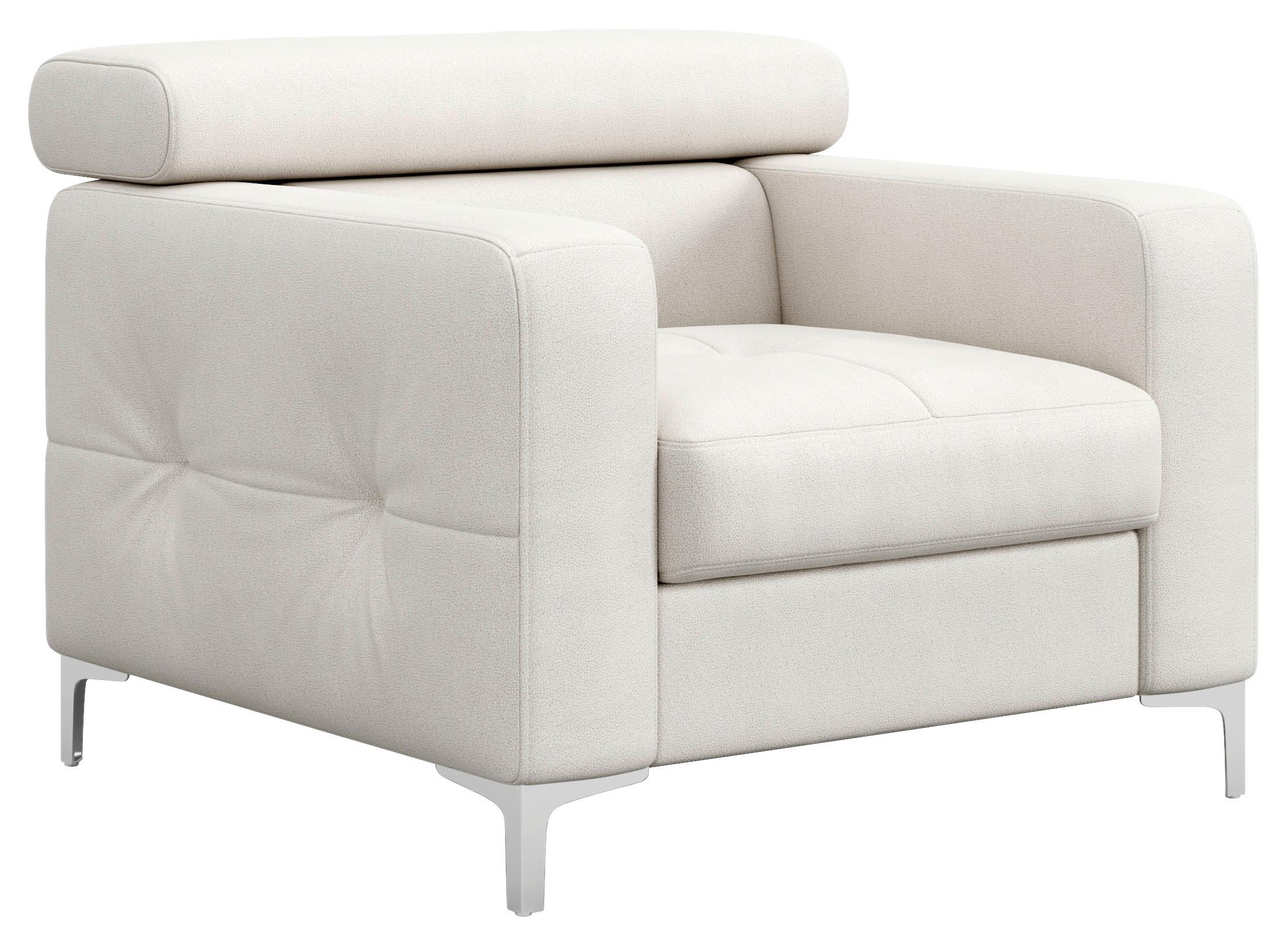 Polstersessel Sammy Hellgrau Leder - Chromfarben/Weiß, Design, Leder (99/78-92/106cm) - Livetastic