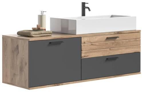 Waschbecken mit Unterschrank Mason B: 140 cm Eichefarben - Eichefarben/Weiß, MODERN, Holzwerkstoff/Stein (140cm) - MID.YOU