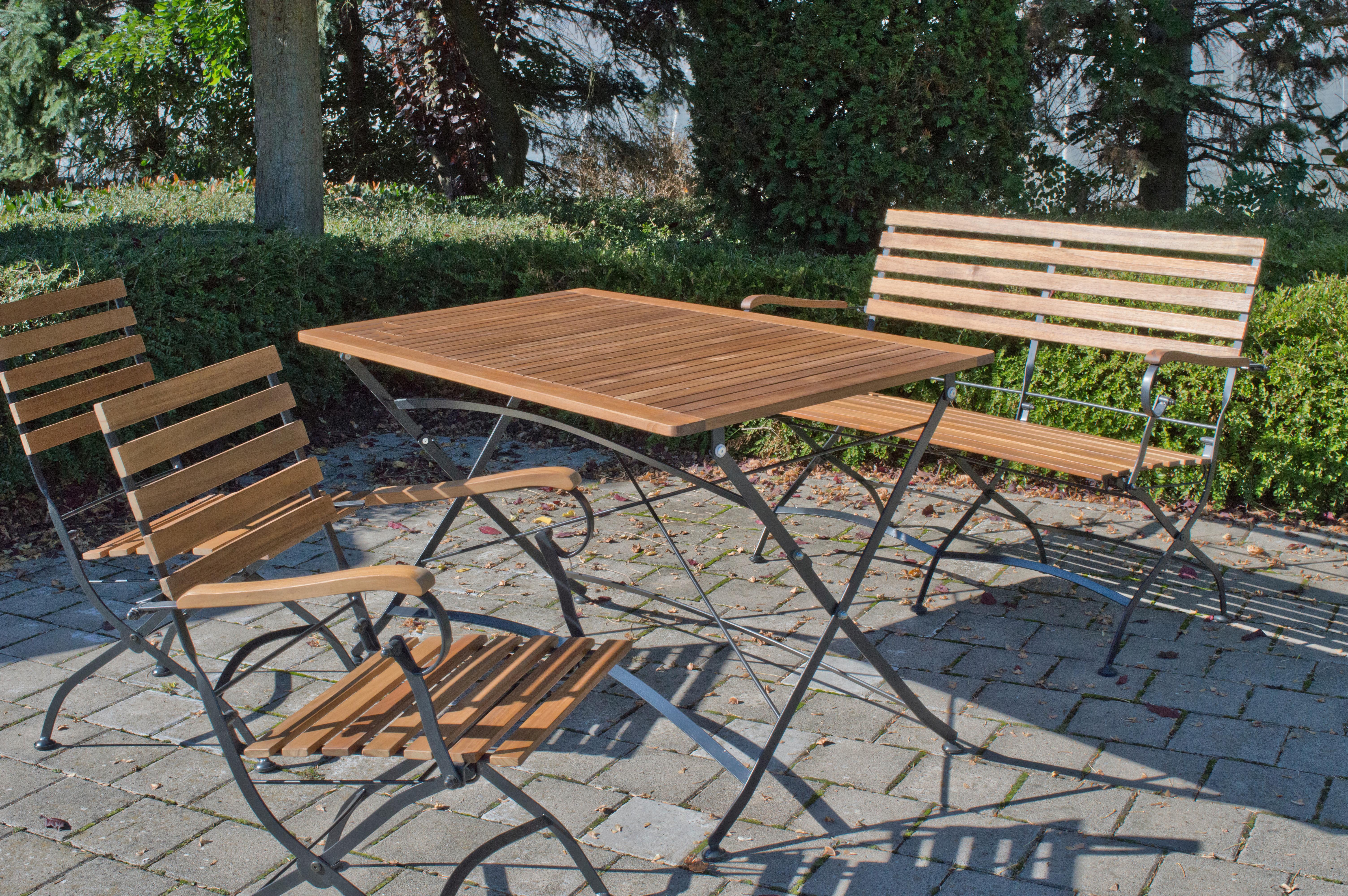 Gartengarnitur Lindau 5-Teilig Aus Akazienholz Massiv/Metall - Anthrazit/Akaziefarben, Basics, Holz/Metall (120/75/80cm) - Gardenson