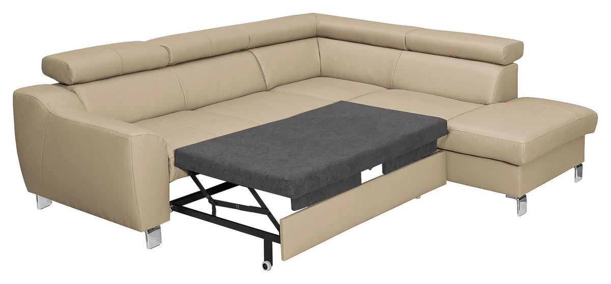 Ecksofa Aspen Beige S: 245 Cm - Chromfarben/Beige, Design, Leder/Textil (245/208cm) - Livetastic
