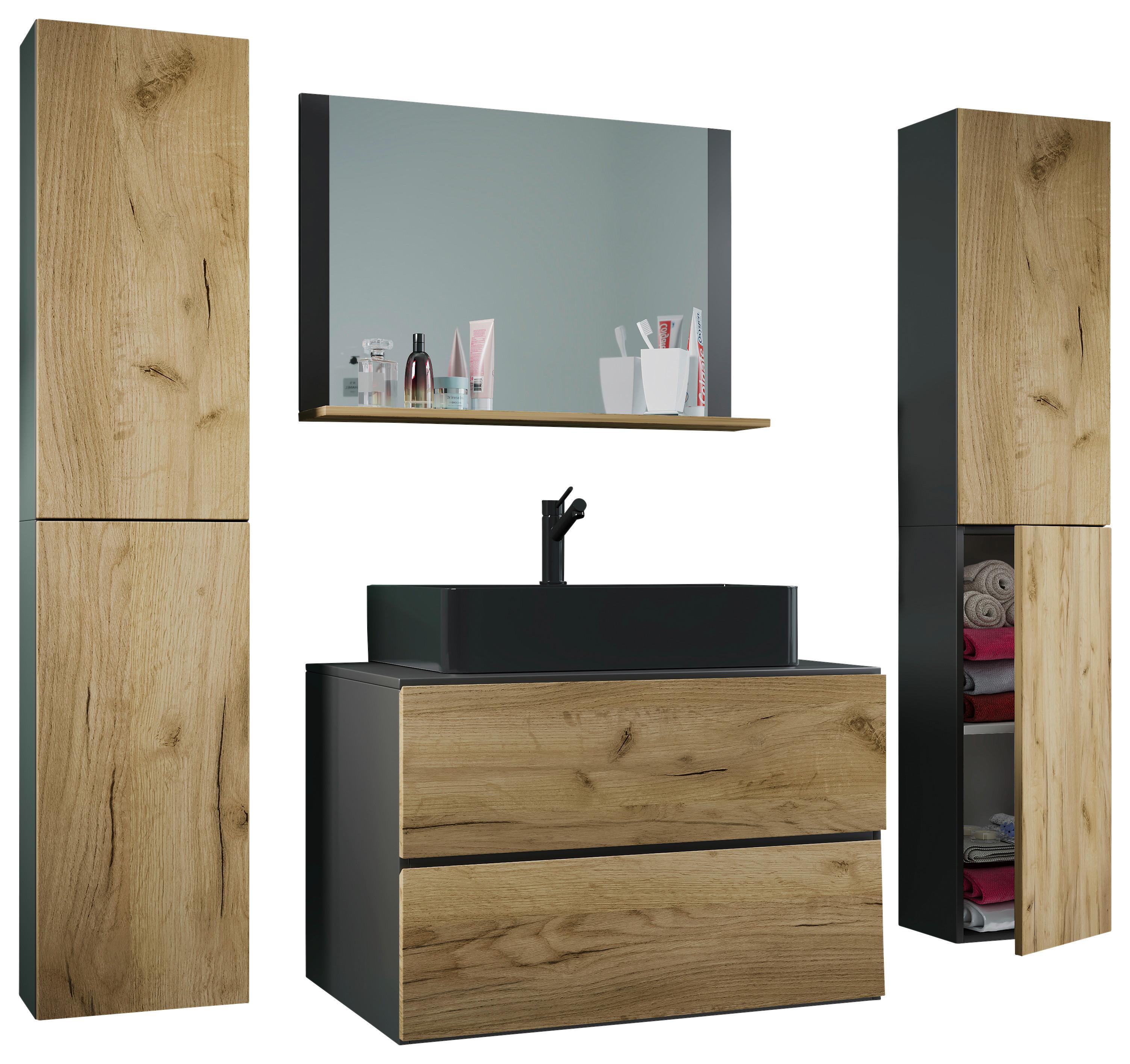 Badezimmer Lendas Bl XL - Honigeiche/Anthrazit, MODERN, Glas/Keramik (147cm) - MID.YOU
