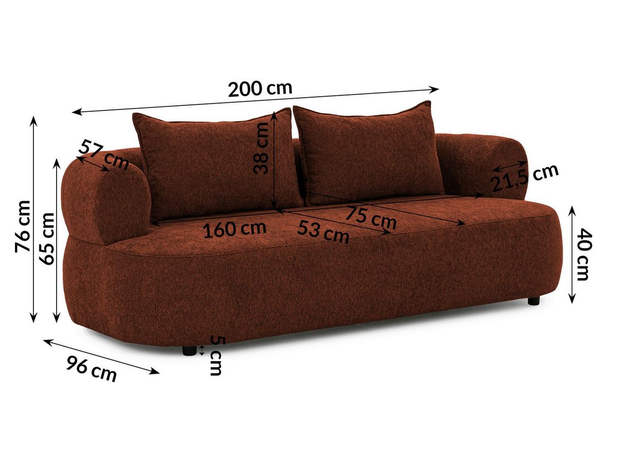 3-Sitzer-Sofa Ferro Rostfarben B: 200 cm - Rostfarben/Schwarz, Design, Textil (200/76/96cm) - Livetastic