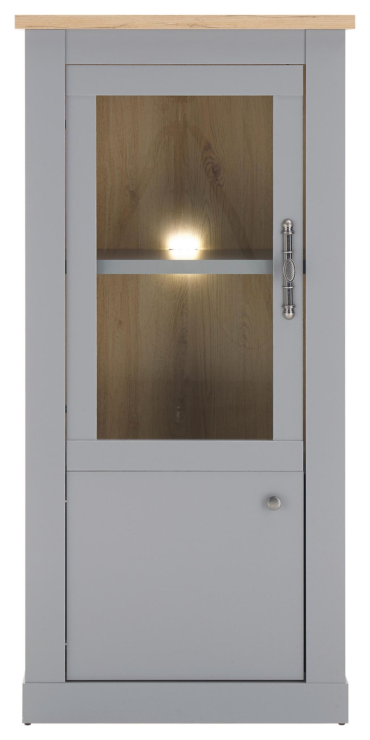 Vitrine Chambord Hellgrau/Eiche Dekor B: 68cm - Eichefarben/Hellgrau, Design, Holzwerkstoff (68/142/37cm) - MID.YOU