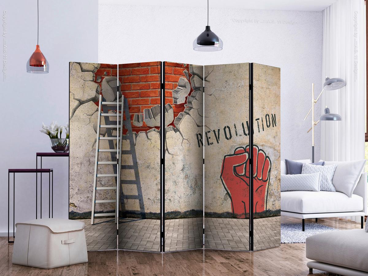 Paravent Hellrot Beige B: 225 Cm - Hellrot/Beige, Basics, Holz/Textil (225/172/3cm) - artgeist