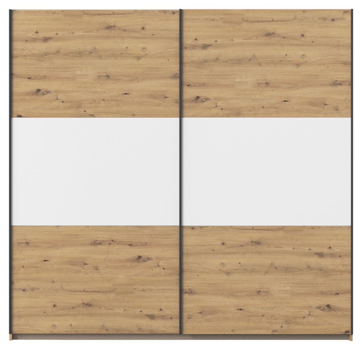 Schwebetürenschrank Neo Weiß Eiche Artisan Dekor - Alufarben/Weiß, MODERN, Holzwerkstoff (218/210/59cm) - Rauch Möbel
