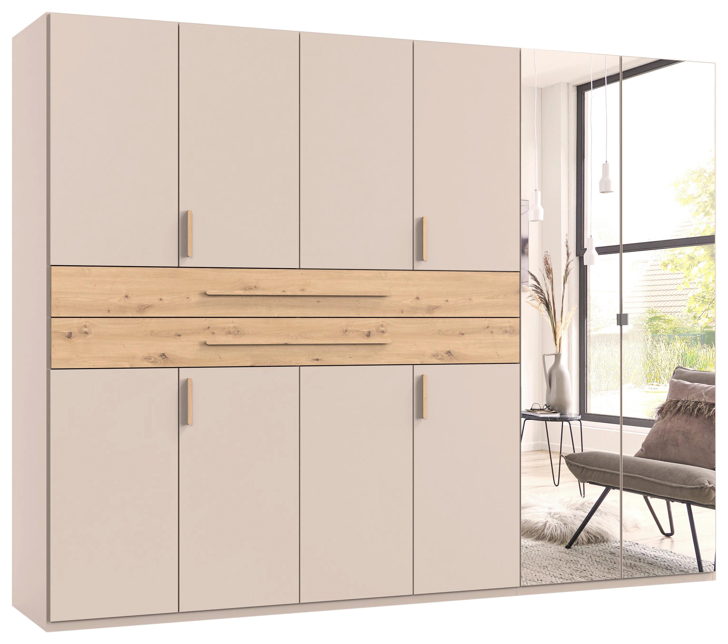 Šatníková skriňa LUMIO, šírka 270 cm - kašmírová/dub artisan, Konventionell, kompozitné drevo/sklo (270/208/58cm) - Modern Living