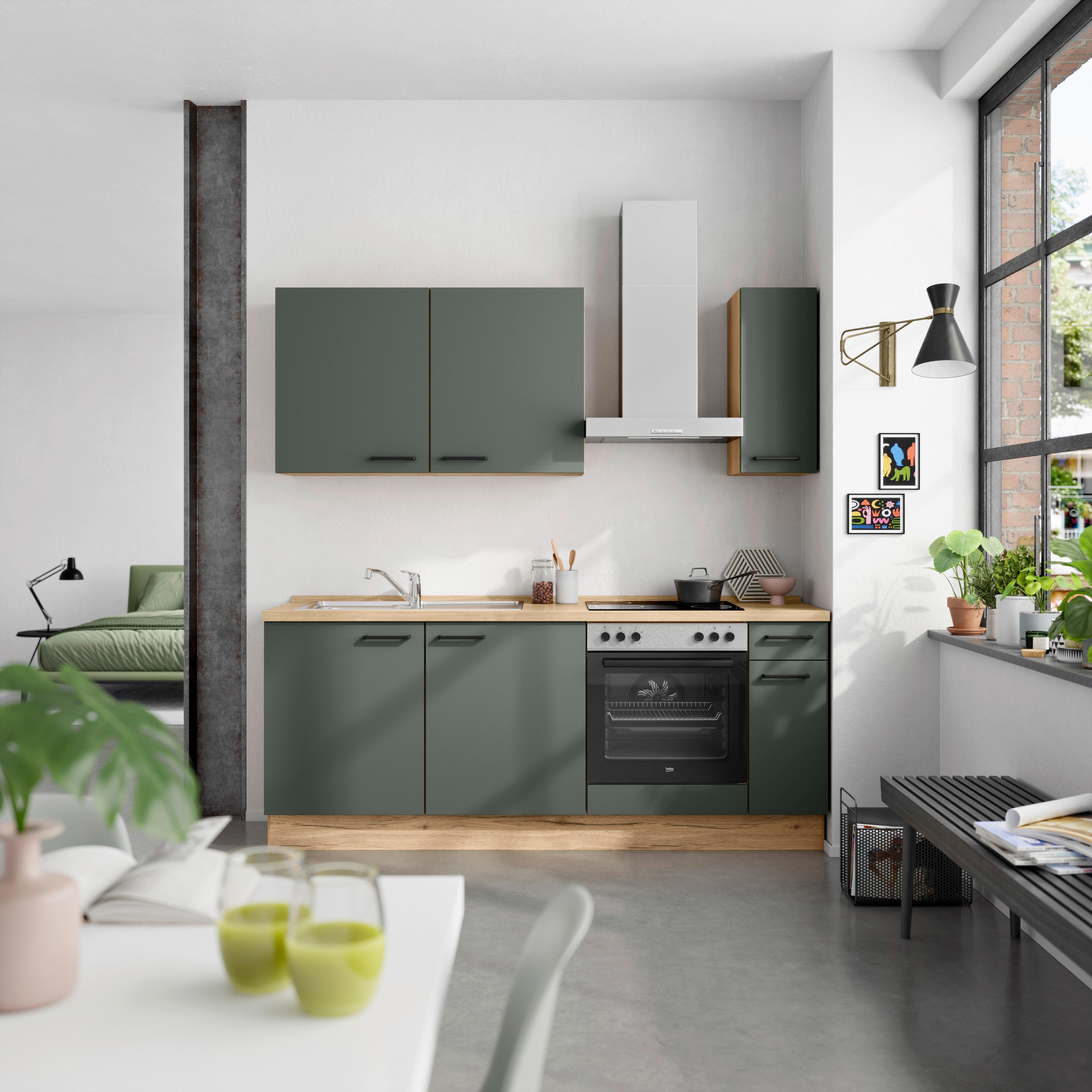 Küchenleerblock Easytouch Low-Line, L5 Rechts - Dunkelgrün/Eichefarben, MODERN, Holzwerkstoff (210cm) - Nobilia