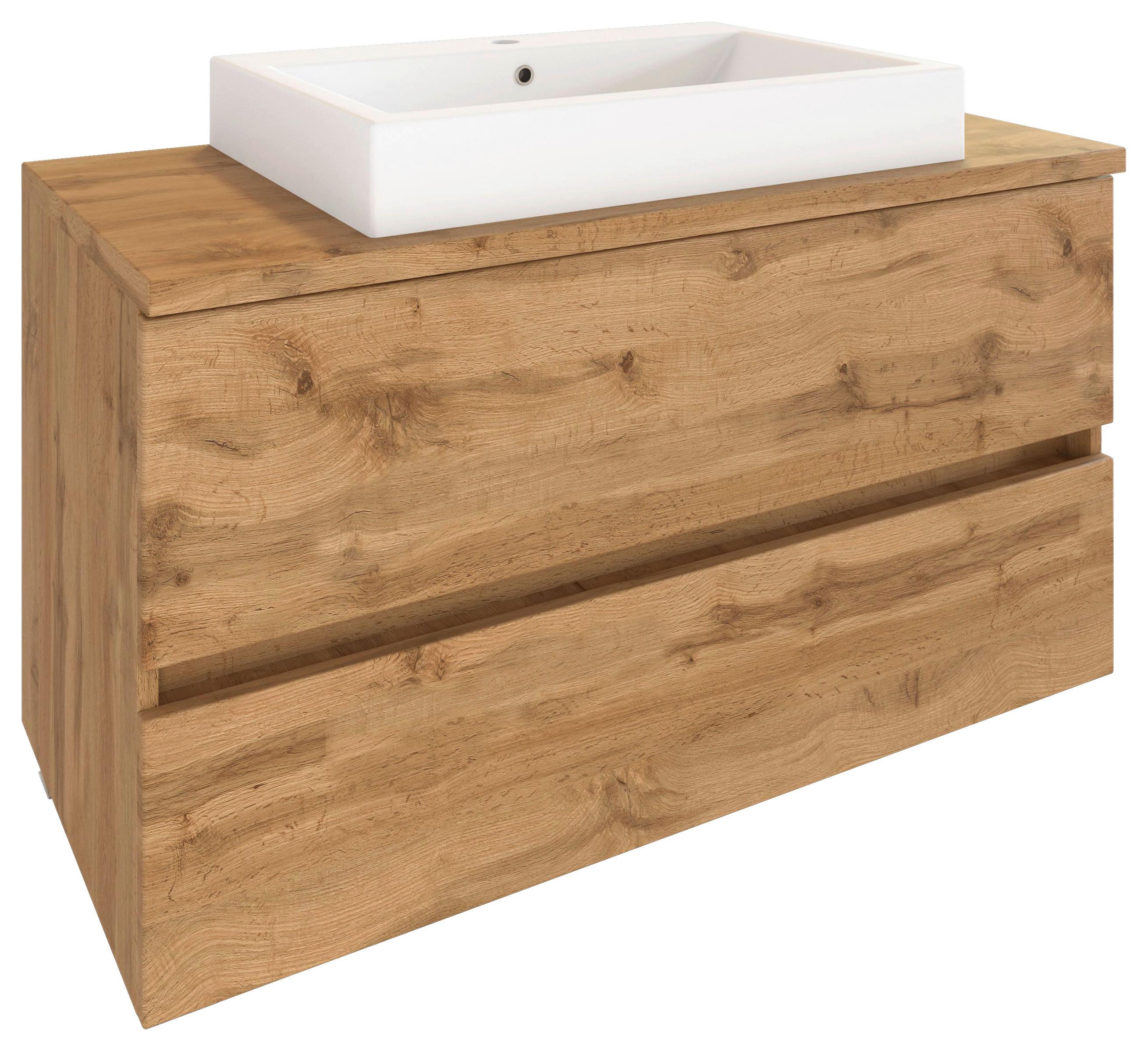 Waschbecken mit Unterschrank Pienza B: 100 cm Eiche Dekor - Eiche Wotan/Weiß, MODERN, Keramik/Holzwerkstoff (100cm) - Held