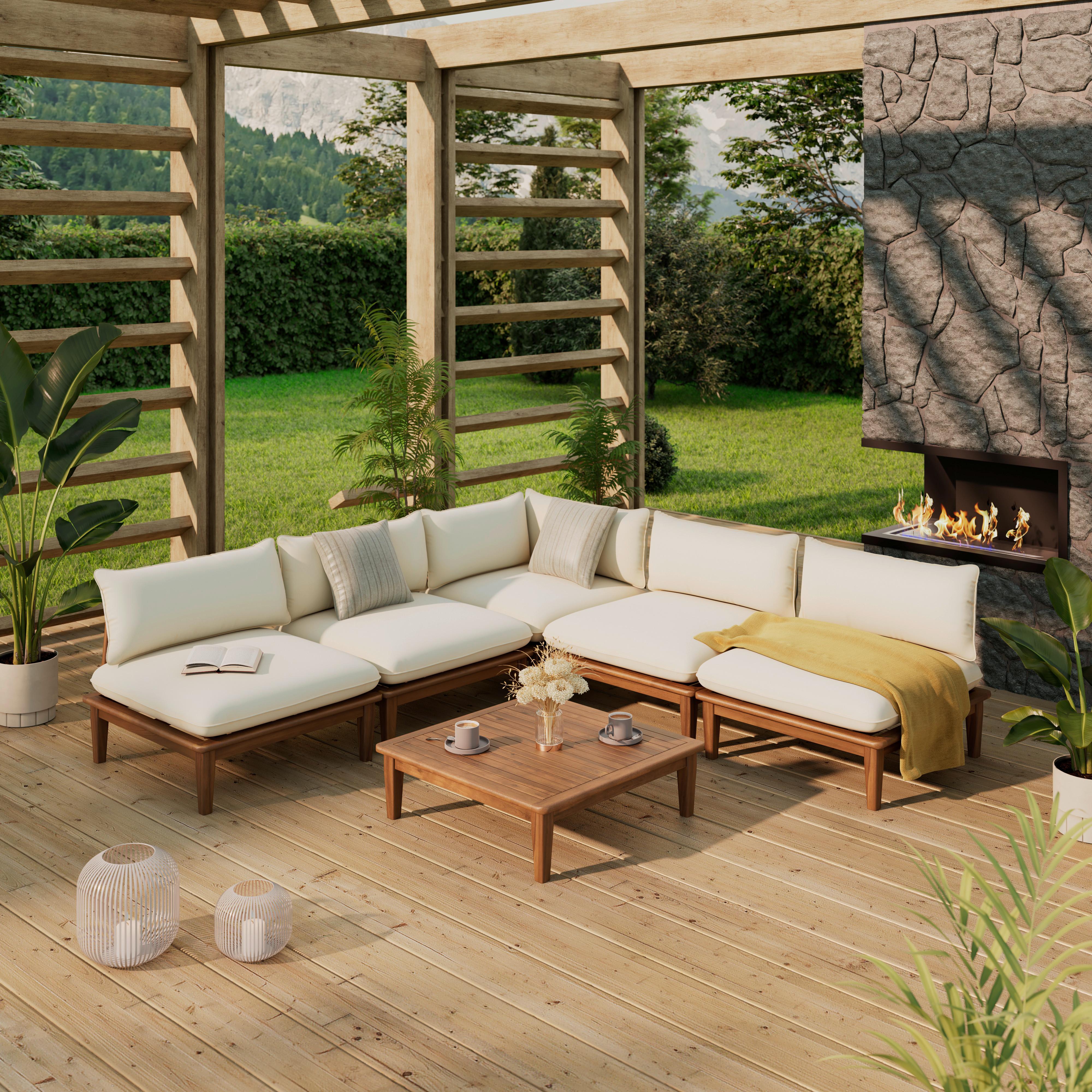 Loungegarnitur Tahiti - Beige/Akaziefarben, MODERN, Holz/Textil (246/246cm) - Beldano