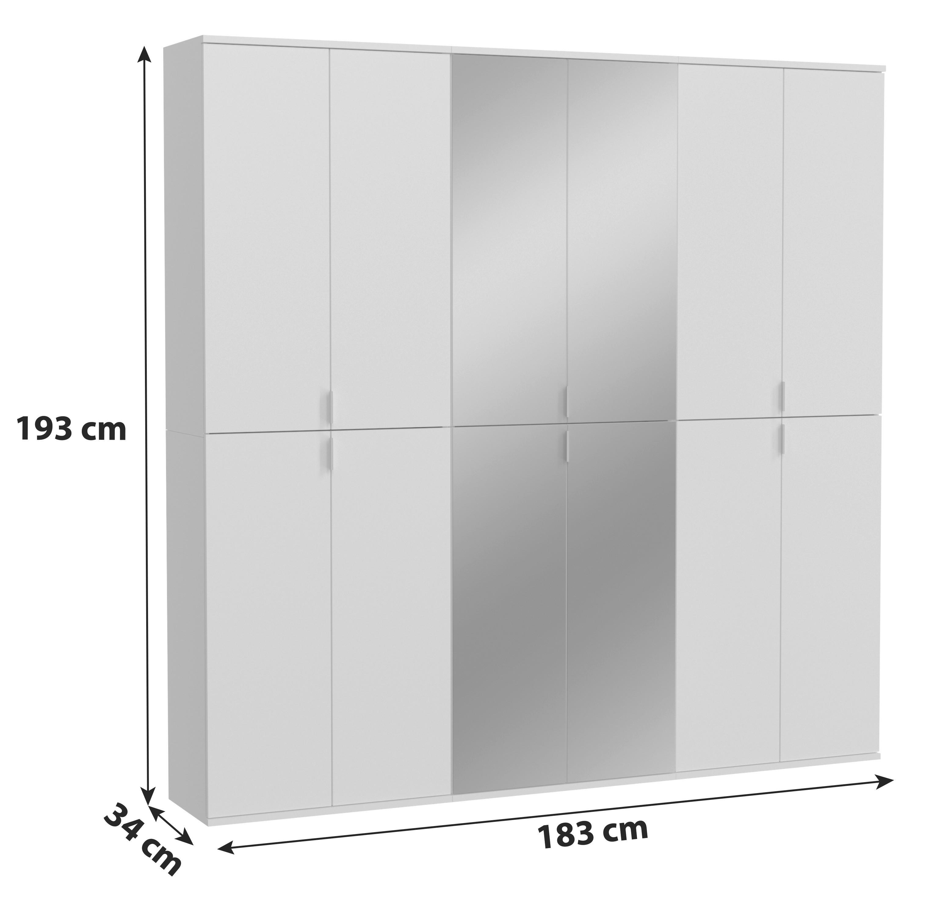 Drehtürenschrank Projekt X  Weiß Hg B: 183 cm - Weiß Hochglanz/Weiß, MODERN, Glas/Holzwerkstoff (183/193/34cm) - MID.YOU