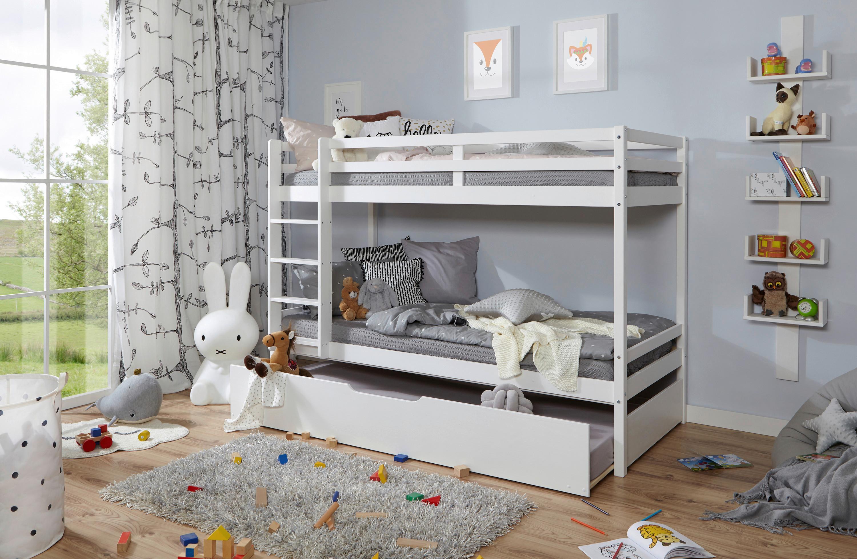 Etagenbett Finn Weiß Kiefer Massiv mit Leiter - Weiß, MODERN, Holz (90/200cm) - MID.YOU