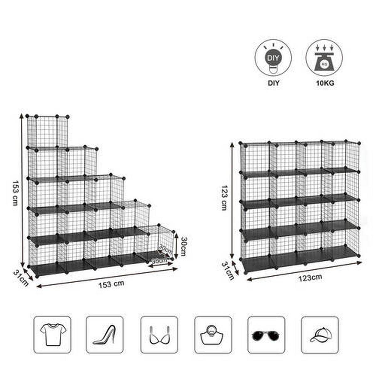 REGALKOMBINATION B: 123 cm Metall/Schwarz - Schwarz, Basics, Kunststoff/Metall (123/123/31cm) - Boxxx