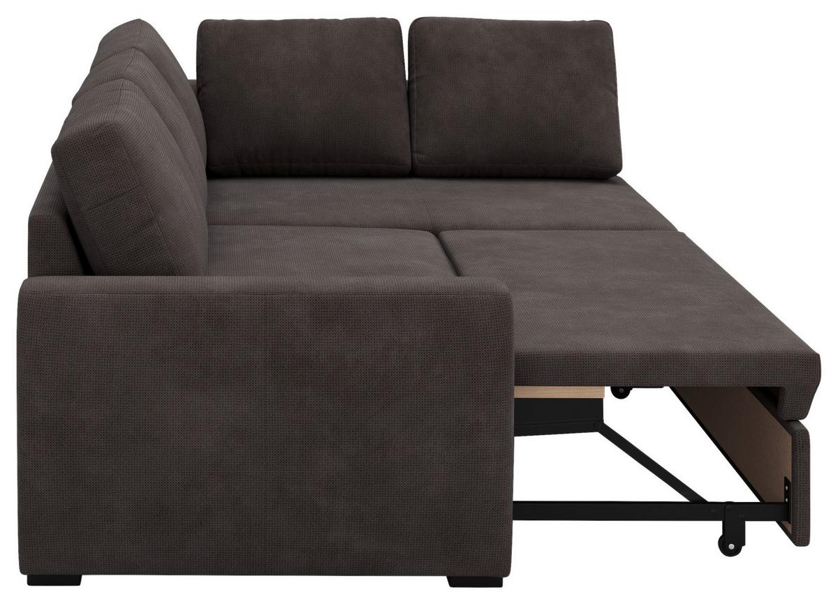 Ecksofa mit Bettfunktion Drift Microfaser braun, B: 253cm - Schwarz/Braun, Trend, Textil (253/154cm)