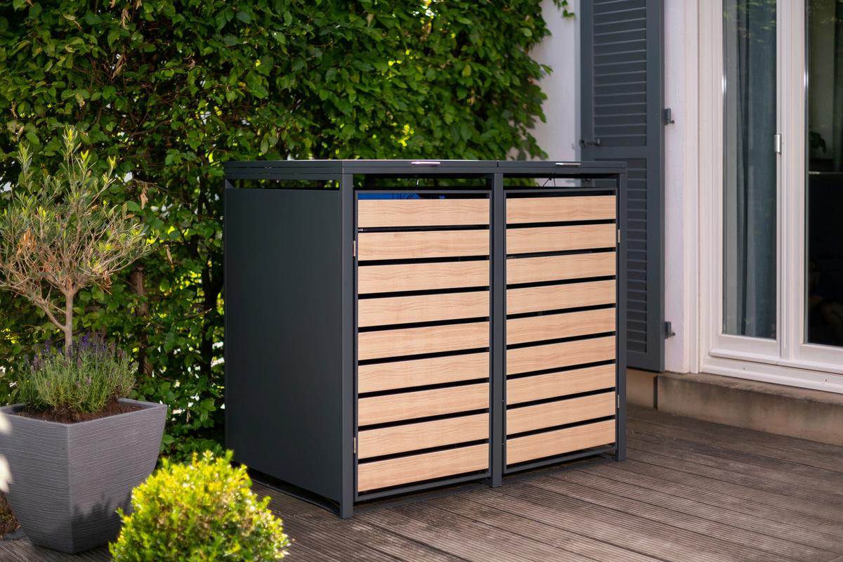 Mülltonnenbox Mülltonnenbox 2-Fach 240 Liter - Anthrazit/Naturfarben, Basics, Metall (80/116/132cm)