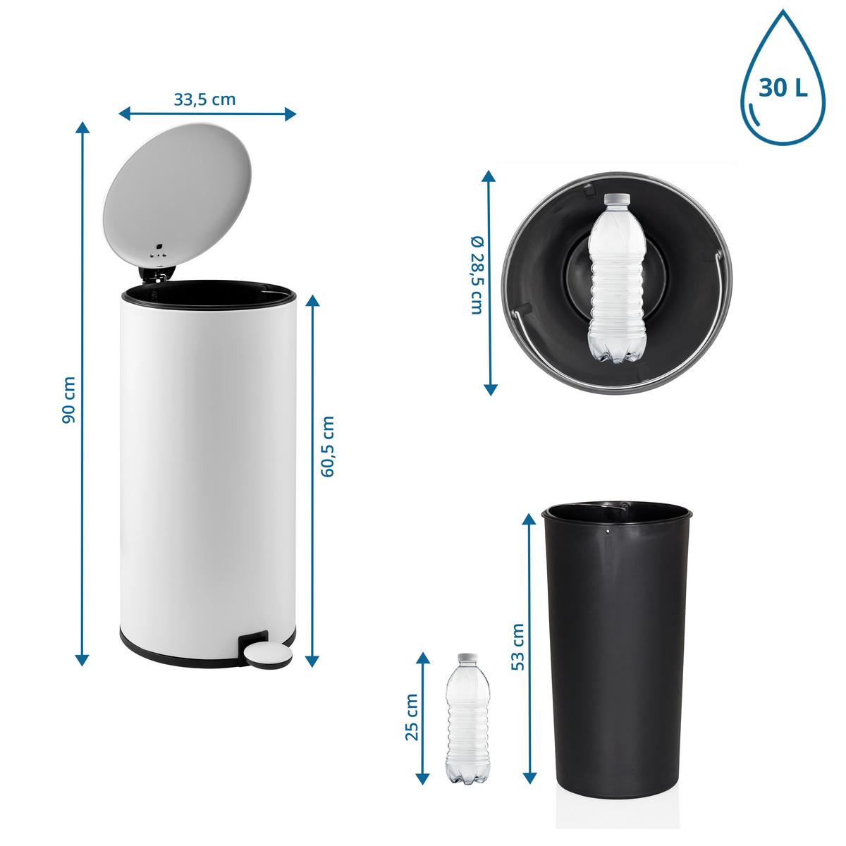 ABFALLEIMER Clean Step Schwarz B: 33,5cm - Schwarz/Weiß, MODERN, Kunststoff/Metall (33,5/60,5/29cm) - MID.YOU