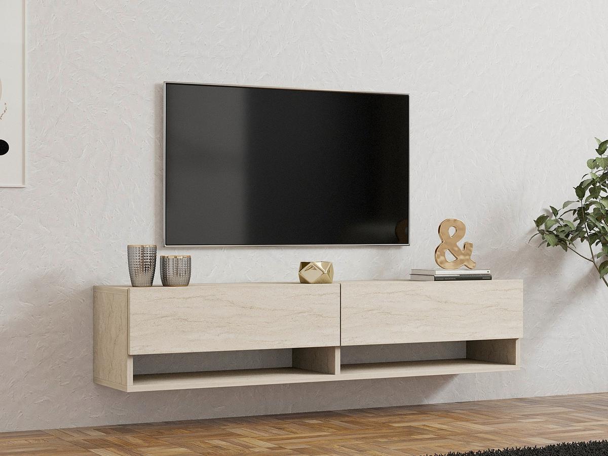 LOWBOARD Travertine  B: 141cm - Elfenbein, MODERN, Holzwerkstoff (141/31/30cm)