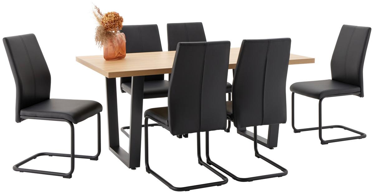 Étkezőasztal Rudi 160 - natúr színű/fekete, Modern, faalapú anyag/fém (160/75/90cm)