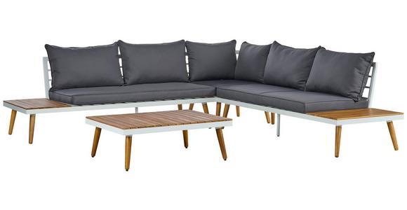 Loungegarnitur 3 -Teilig. Madeira aus Stahl/Holz mit Kissen - Dunkelgrau/Weiß, MODERN, Holz/Textil (90/30/70cm) - Beldano