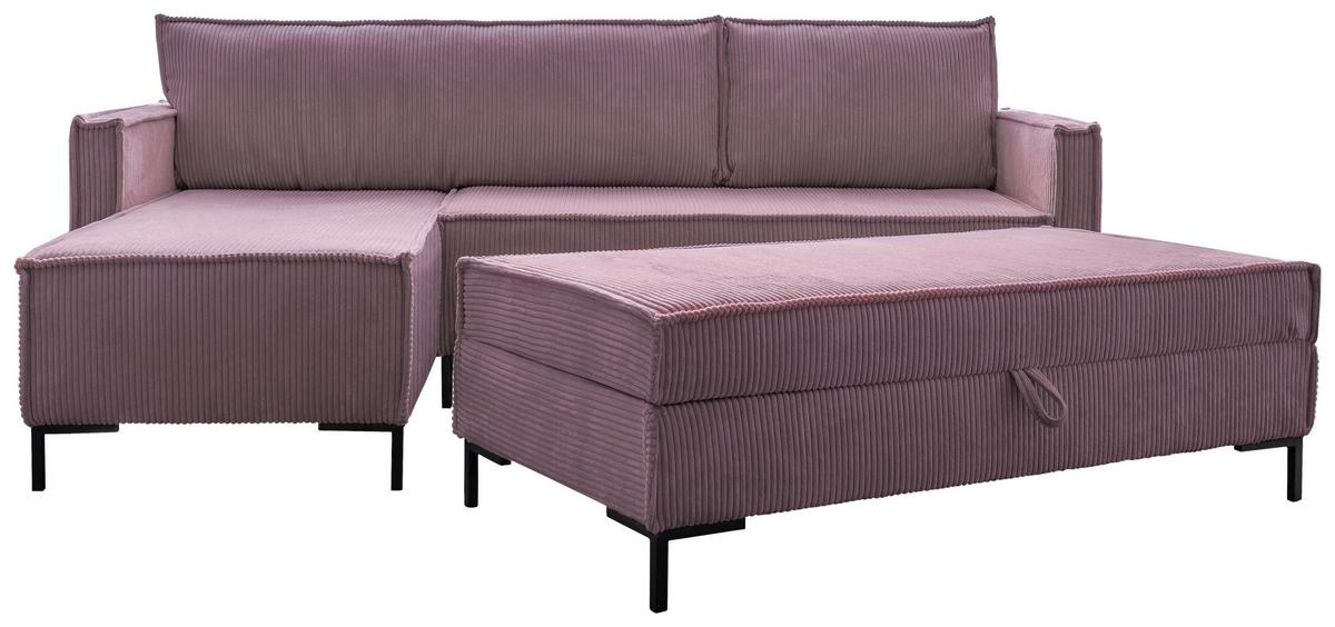 Rohová sedací souprava, starorůžová - starorůžová/černá, Design, kov/textil (232/90/154cm) - MID.YOU