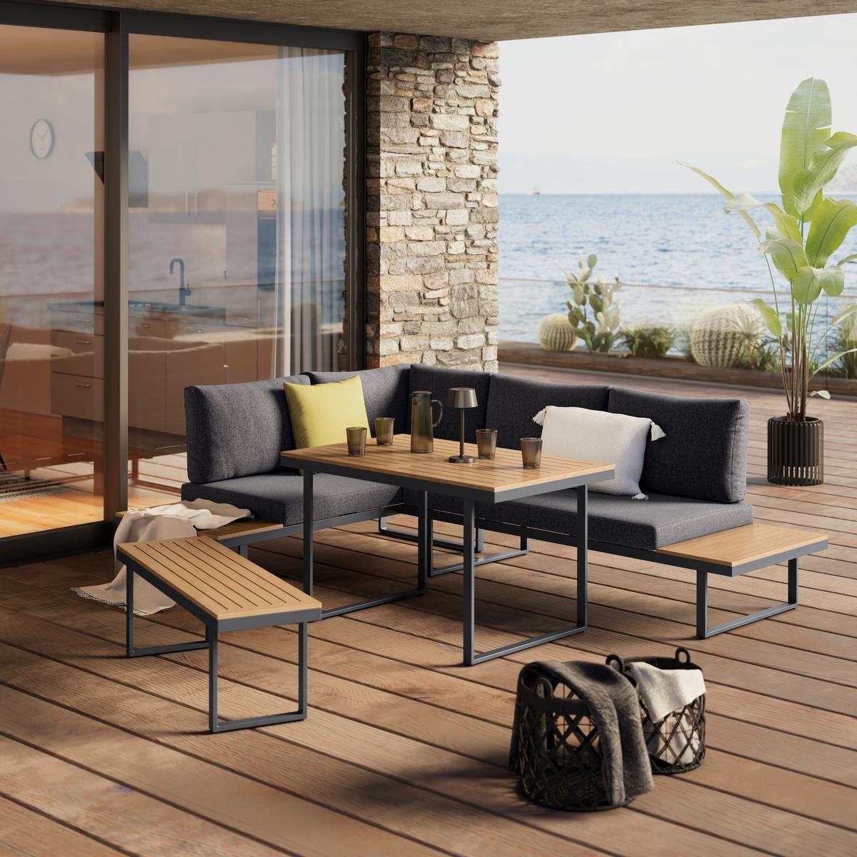 TERASOVÁ SEDACIA SÚPRAVA HOTTIE - prírodná farba/tmavosivá, Modern, kov/textil - Mömax