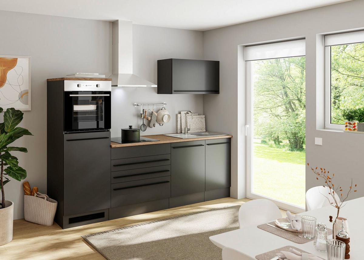 Küchenzeile Jazz 6 ohne Geräte 260 cm Schwarz - Eichefarben/Schwarz, KONVENTIONELL, Holzwerkstoff (260cm) - P & B