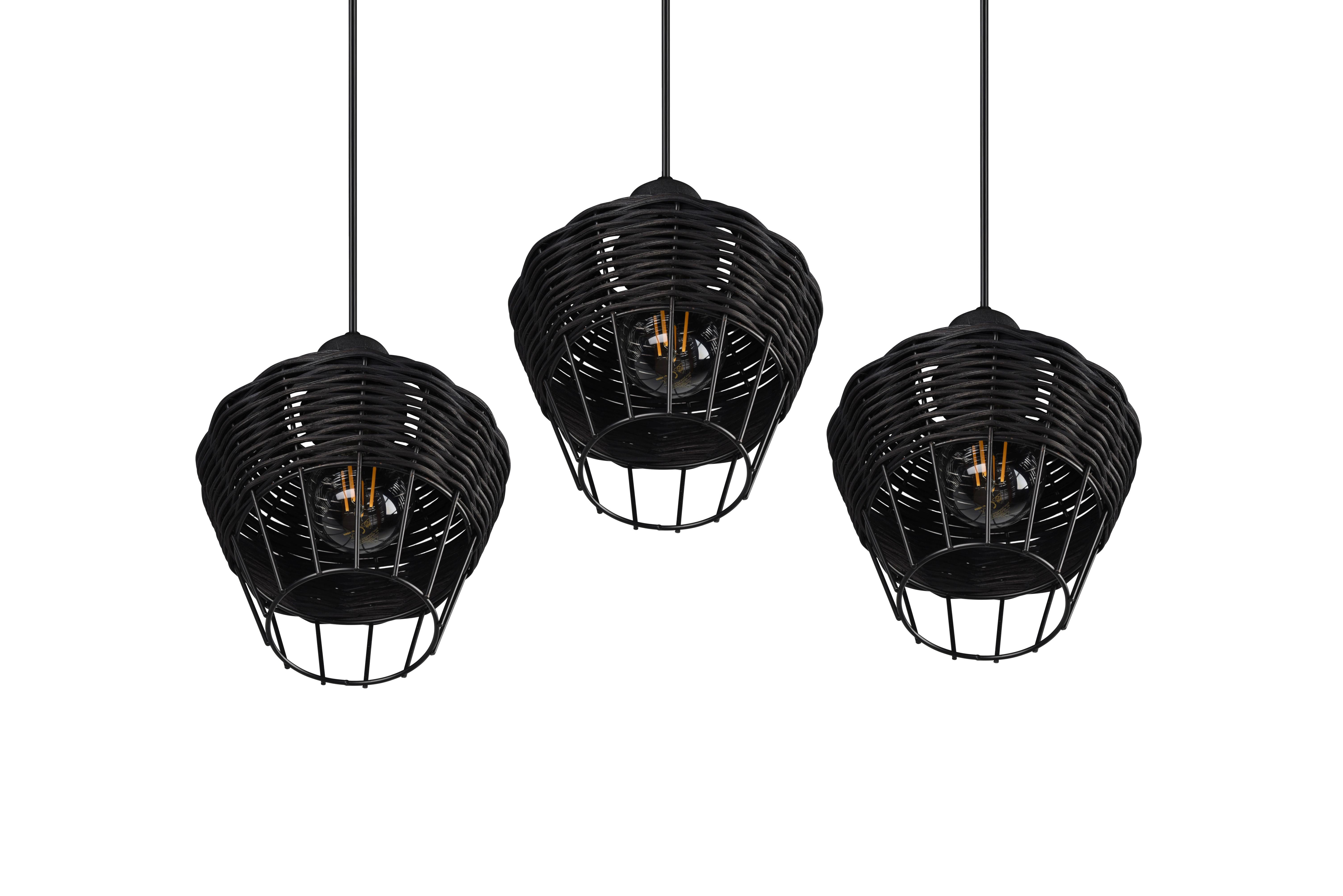 Hängeleuchte Borka H: 150 cm 3-Flammig - Schwarz, ROMANTIK / LANDHAUS, Holz/Metall (41/150cm)