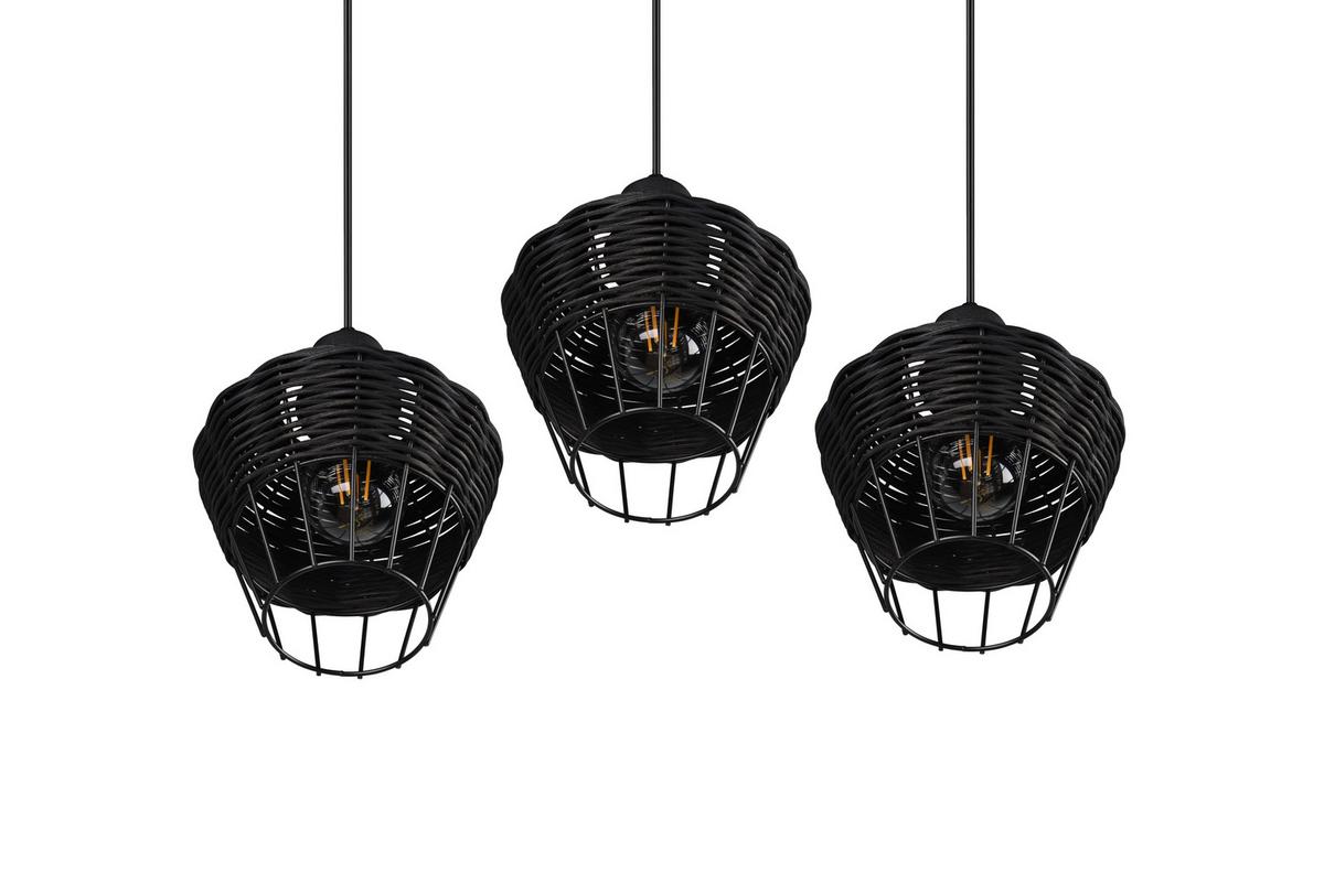 Hängeleuchte Borka H: 150 cm 3-Flammig - Schwarz, ROMANTIK / LANDHAUS, Holz/Metall (41/150cm)