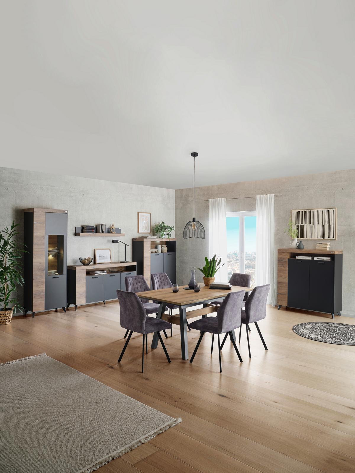 Highboard mit Türdämpfung 115 cm Sunny Hb 3D, Schwarz - Schwarz, MODERN, Holzwerkstoff (115/128,5/40cm) - Luca Bessoni