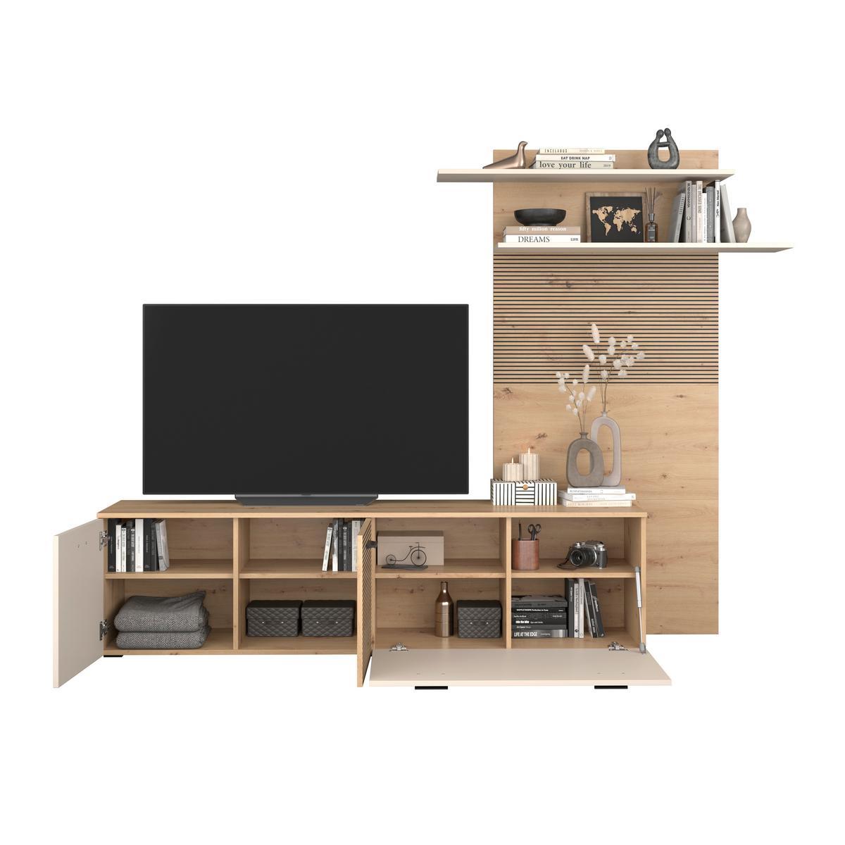 Wohnwand FREE Kaschmir/Eichefarben B: 212 cm - Kaschmir/Schwarz, MODERN, Holzwerkstoff (212/172/40cm)