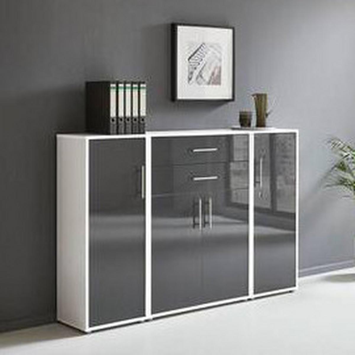 Aktenschrank Office Edition Weiß/anthrazit Hg, B: 172,6 Cm - Anthrazit Hochglanz/Weiß, MODERN, Holzwerkstoff (172,6/113,6/33cm) - MID.YOU