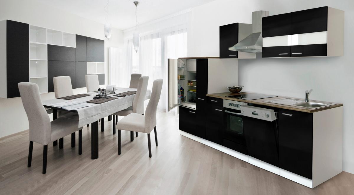 Küchenzeile Economy M. Geräten 310 Cm Schwarz/nussbaum Dekor - Nussbaumfarben/Schwarz, Basics, Holzwerkstoff (310cm) - Respekta