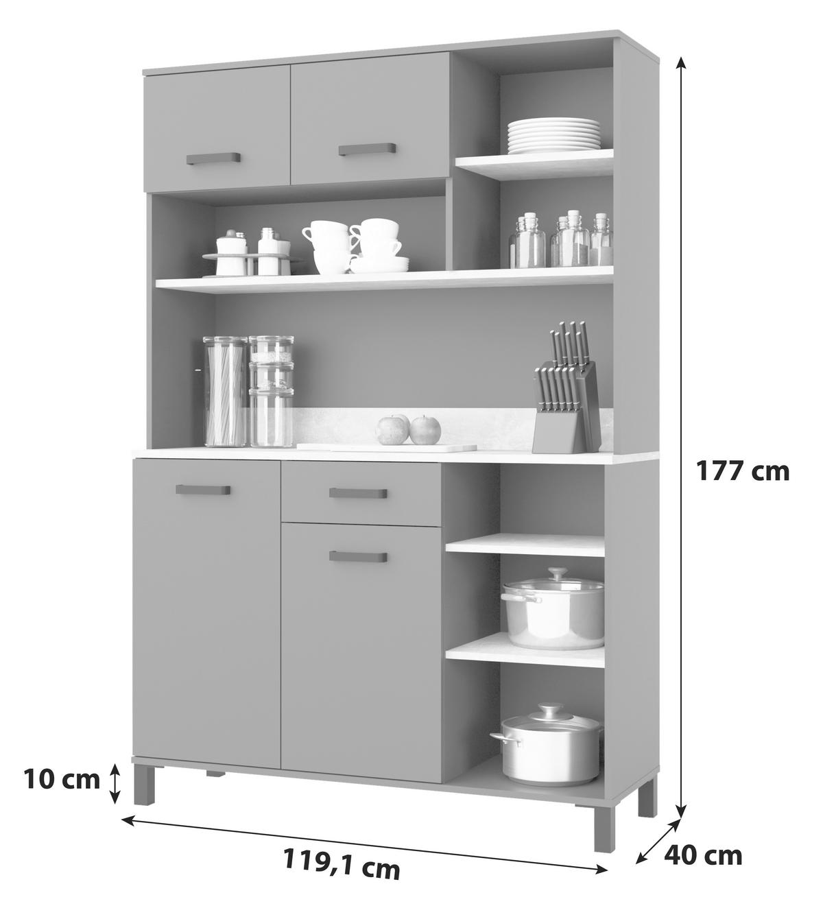 Anrichte Linda B: 119,1 cm Anthrazit/Hellgrau 4-Türig - Anthrazit/Hellgrau, KONVENTIONELL, Holzwerkstoff (119,1/177/40cm) - P & B