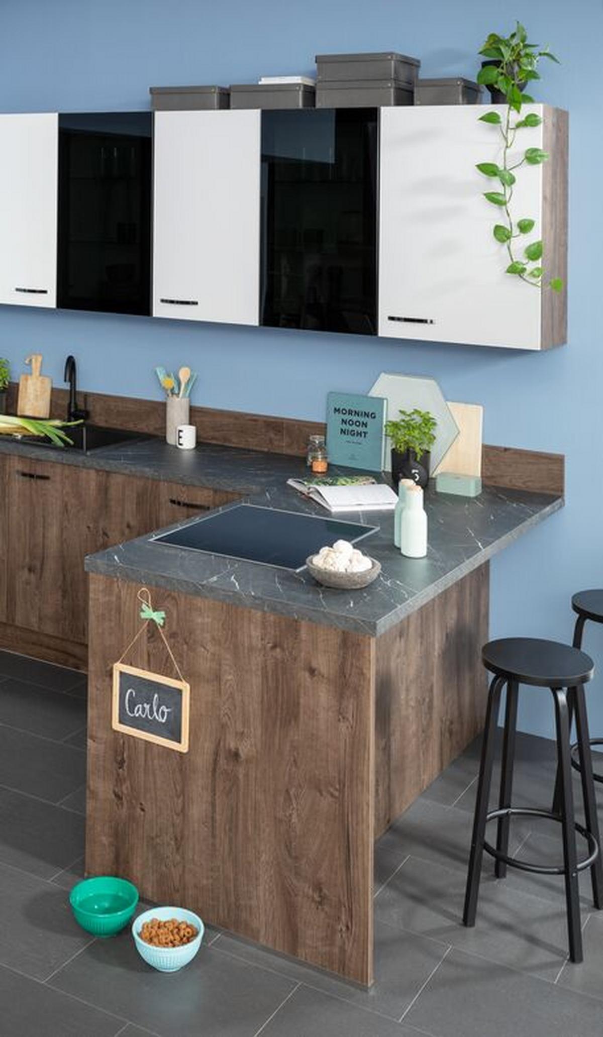 Einbauküche Ip2200/1200 Frei Planbar Modernes Design - Eichefarben/Schwarz, MODERN, Holzwerkstoff - Impuls