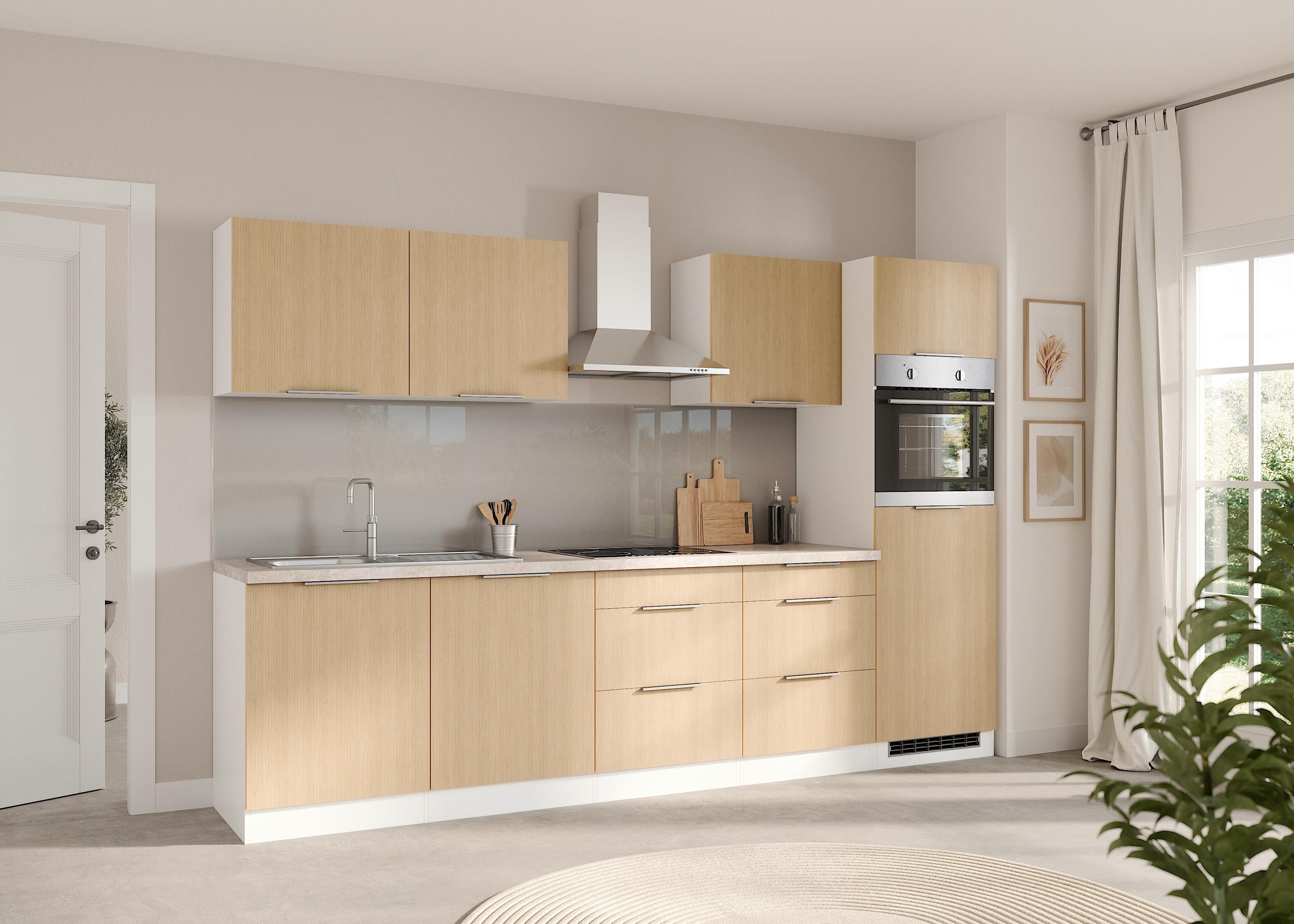 Küchenblock Glasgow Weiß/eichefarben B: 300 Cm - Eichefarben/Beige, LIFESTYLE, Holzwerkstoff (300cm) - Held