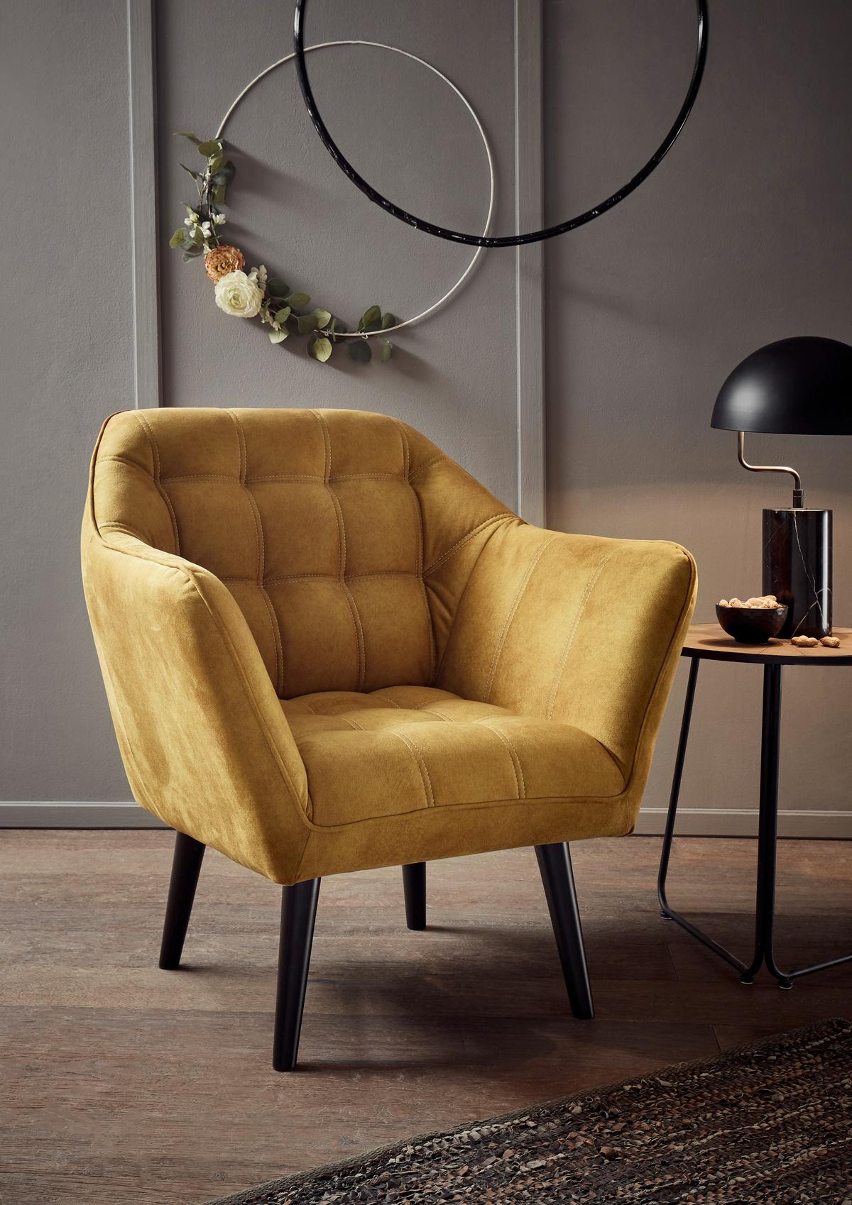 Cocktailsessel Max Gelb B: 84 cm - Gelb/Schwarz, MODERN, Holzwerkstoff/Textil (84/87/70cm) - MID.YOU