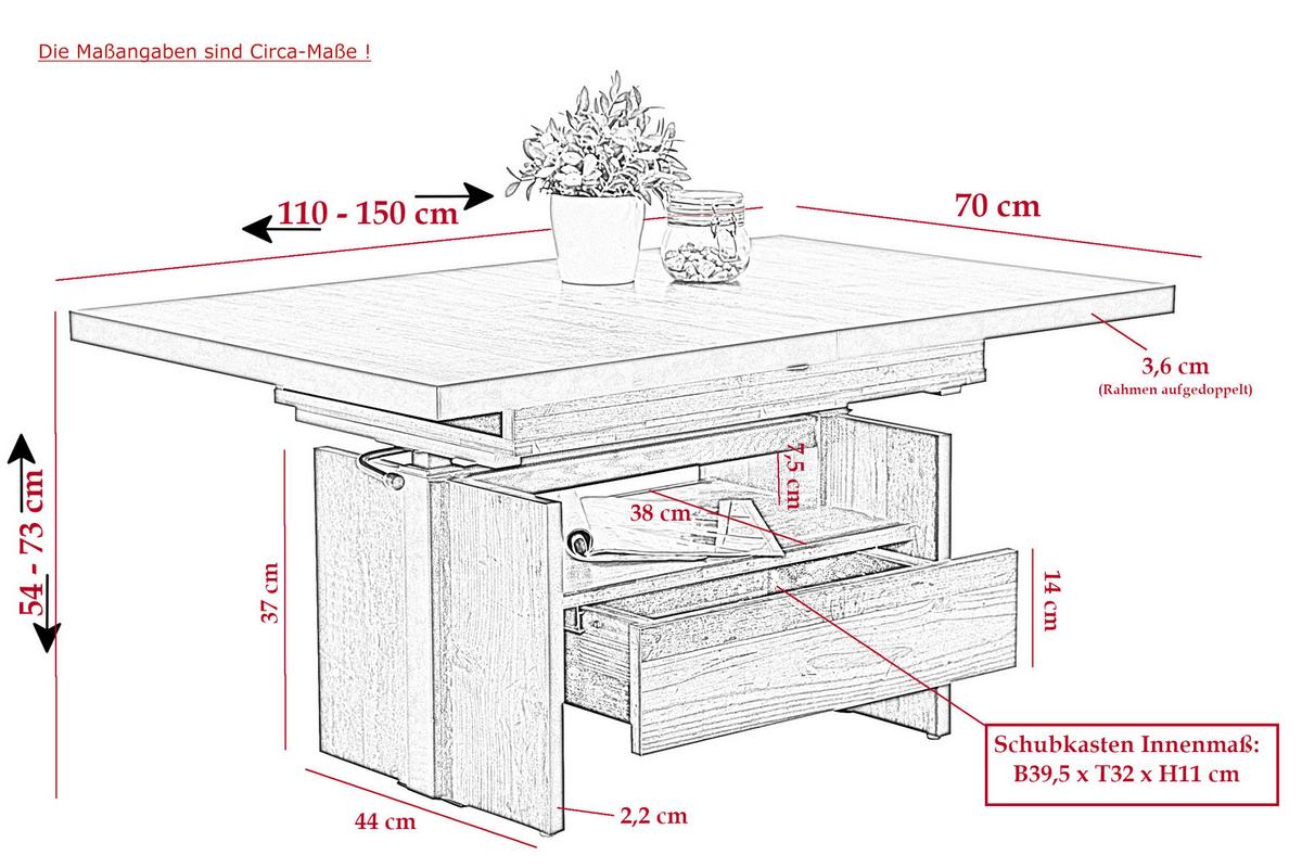 Couchtisch Noah Eiche Dekor L: 110-150 cm - Eiche Artisan, Design, Holzwerkstoff (110-150/70/54-73cm) - Livetastic