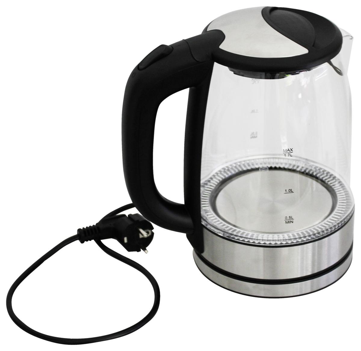 Wasserkocher Deski Schwarz Glas/Kunststoff 1,7 L 2200 W - Edelstahlfarben/Schwarz, MODERN, Glas/Kunststoff (24cm)