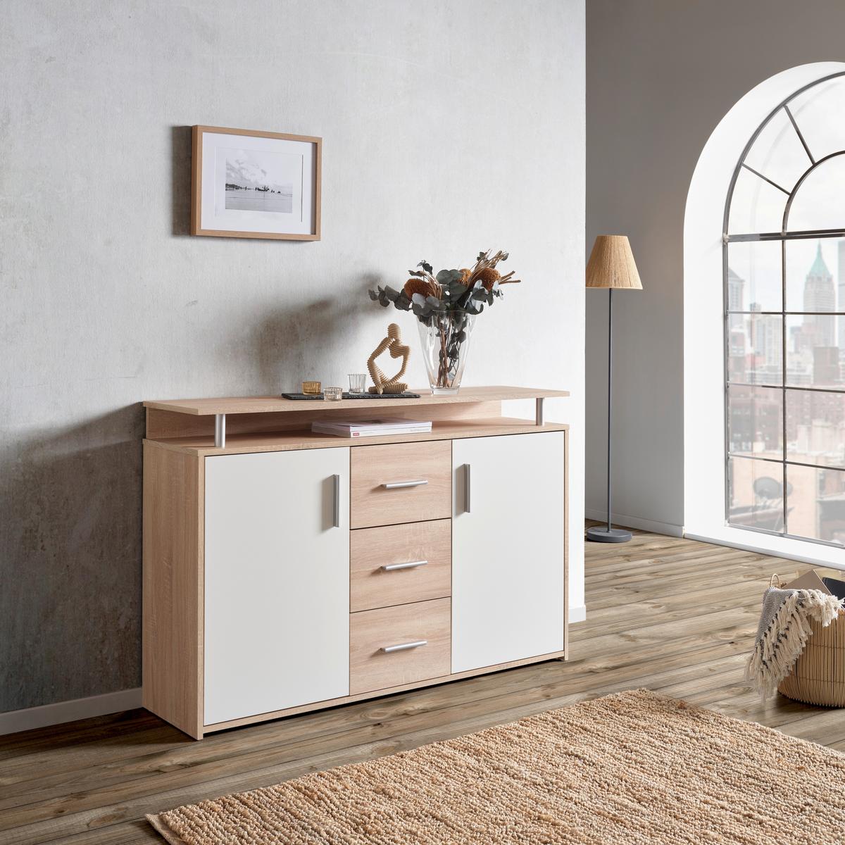 Komód Drift 132/88 Cm *top Ár* - tölgyfa színű/fehér, Modern, faalapú anyag (132/88/34,6cm) - Best Price