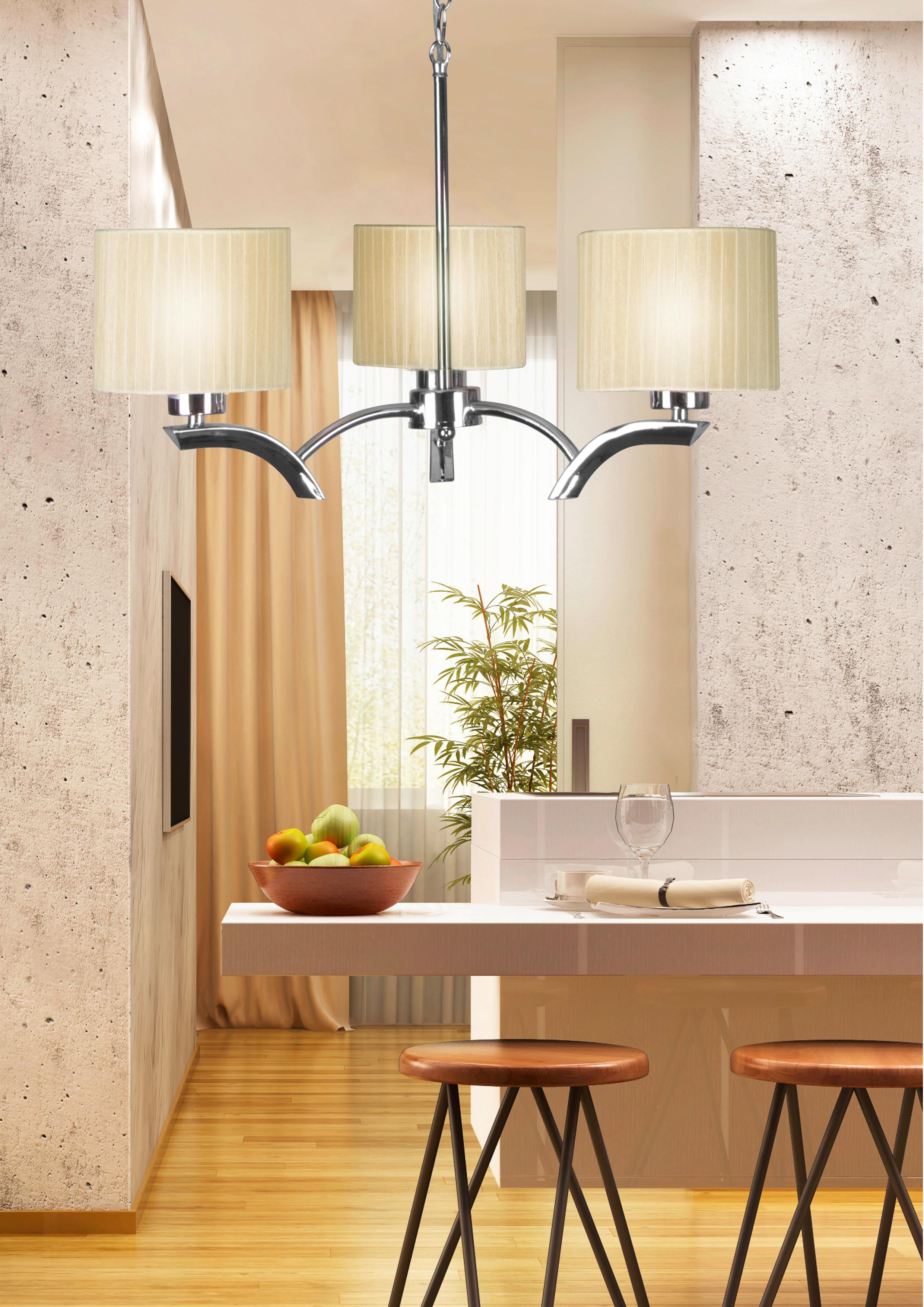Pendelleuchte 33-04208 Draga - Chromfarben/Creme, KONVENTIONELL, Textil/Metall (58/58/95cm)