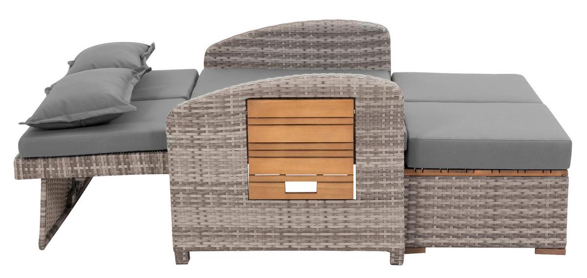 Loungegarnitur 2-Teilig Bahia Tobago Holz/Metall mit Kissen - Grau, Basics, Holz/Textil (117/93/74cm) - Gardenson