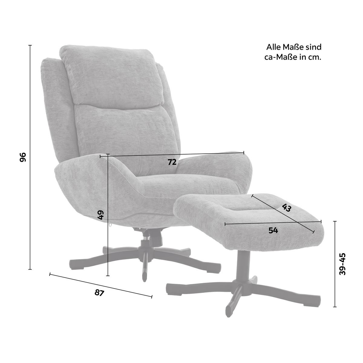 Kreslo s taburetkou NINA, svetlosivý zamat, max. 140 kg - čierna/svetlosivá, Modern, kov/textil (72/96/87cm) - Bessagi Home