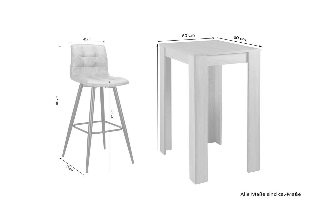 Tischgruppe Tg Nele-Simone - Alteiche/Anthrazit, MODERN, Holzwerkstoff/Textil (80/104/60cm) - MID.YOU