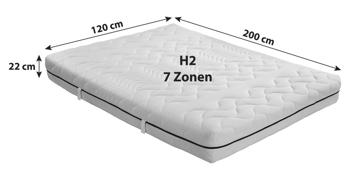 Komfortschaummatratze Ergo Duo 120x200 Cm H2 H: 22 Cm - Weiß, Textil (120/200cm) - Primatex