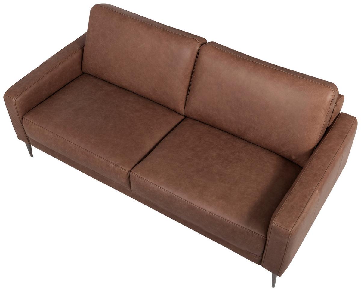 2-Sitzer-Sofa Spring, Dunkelbraun B: 157 cm - Dunkelbraun/Schwarzchrom, Design, Leder (157/85/92cm) - Livetastic