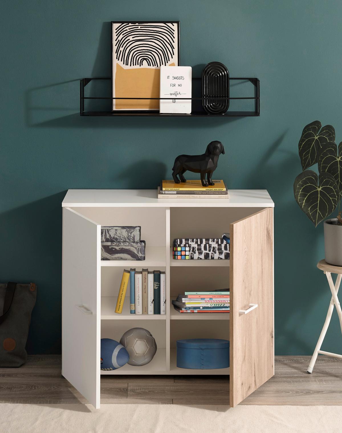 Komód Alex 90/74 Cm - tölgyfa színű/fehér, Konventionell, faalapú anyag (90/74/37cm)